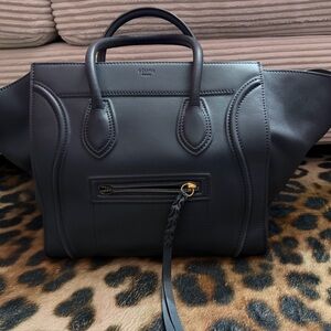 Celine Dark Gray Leather Satchel